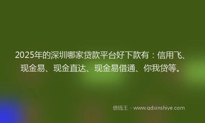 2025年的深圳哪家贷款平台好下款有:信用飞、现金易、现金直达、现金易借通、你我贷等。