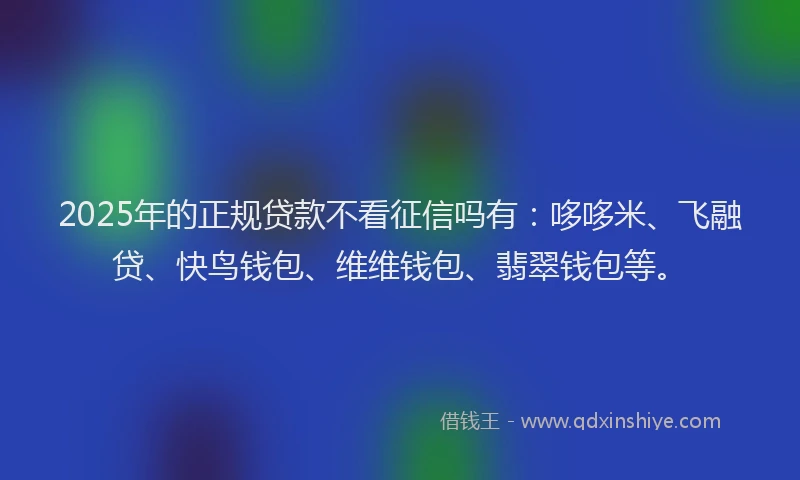 2025年的正规贷款不看征信吗有：哆哆米、飞融贷、快鸟钱包、维维钱包、翡翠钱包等。
