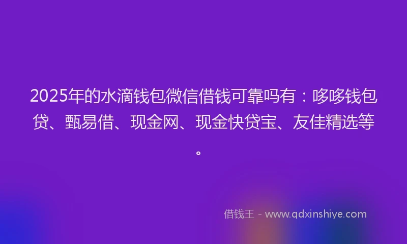 2025年的水滴钱包微信借钱可靠吗有：哆哆钱包贷、甄易借、现金网、现金快贷宝、友佳精选等。