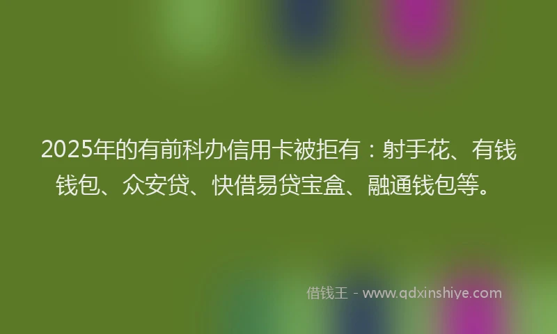 2025年的有前科办信用卡被拒有：射手花、有钱钱包、众安贷、快借易贷宝盒、融通钱包等。