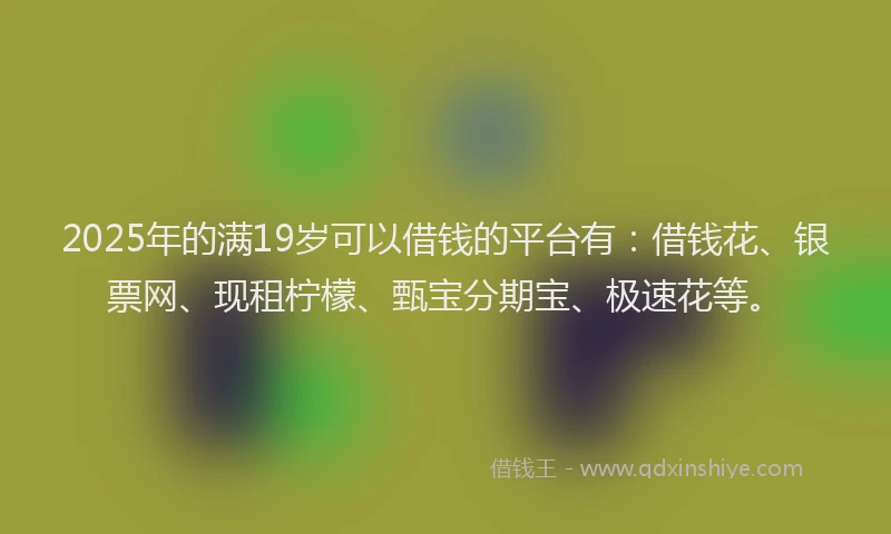 2025年的满19岁可以借钱的平台有：借钱花、银票网、现租柠檬、甄宝分期宝、极速花等。