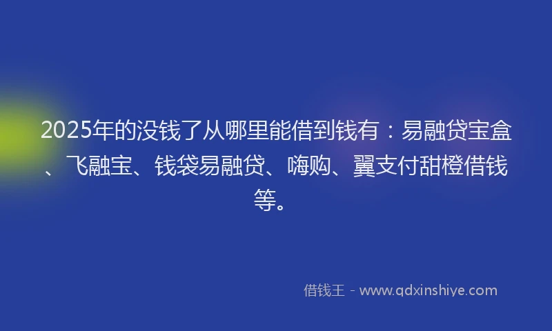 2025年的没钱了从哪里能借到钱有：易融贷宝盒、飞融宝、钱袋易融贷、嗨购、翼支付甜橙借钱等。