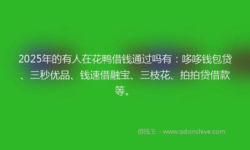 2025年的有人在花鸭借钱通过吗有：哆哆钱包贷、三秒优品、钱速借融宝、三枝花、拍拍贷借款等。