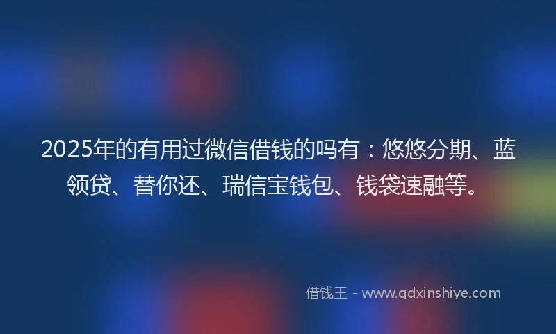 2025年的有用过微信借钱的吗有：悠悠分期、蓝领贷、替你还、瑞信宝钱包、钱袋速融等。