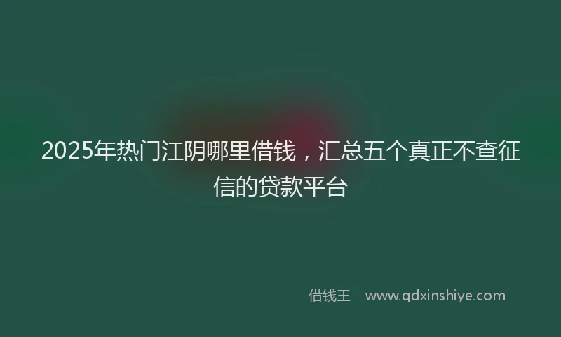 2025年热门江阴哪里借钱,汇总五个真正不查征信的贷款平台
