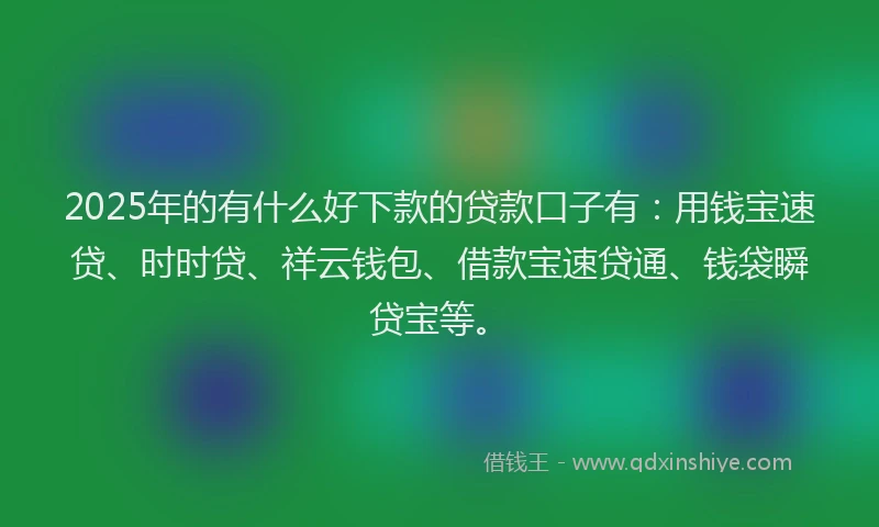 2025年的有什么好下款的贷款口子有:用钱宝速贷、时时贷、祥云钱包、借款宝速贷通、钱袋瞬贷宝等。