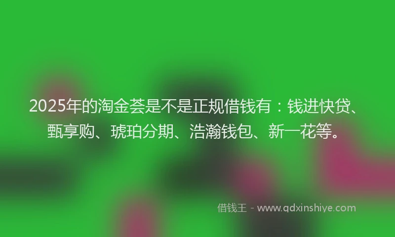 2025年的淘金荟是不是正规借钱有：钱进快贷、甄享购、琥珀分期、浩瀚钱包、新一花等。