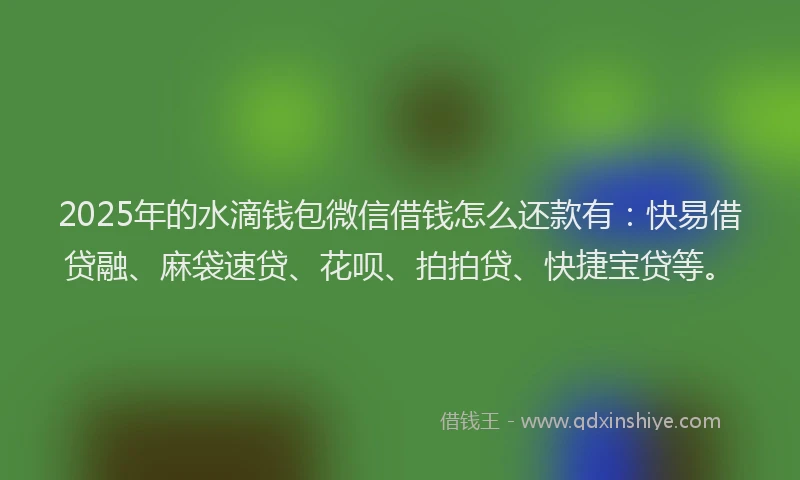 2025年的水滴钱包微信借钱怎么还款有：快易借贷融、麻袋速贷、花呗、拍拍贷、快捷宝贷等。