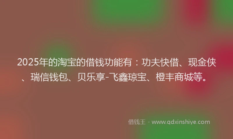 2025年的淘宝的借钱功能有：功夫快借、现金侠、瑞信钱包、贝乐享-飞鑫琼宝、橙丰商城等。