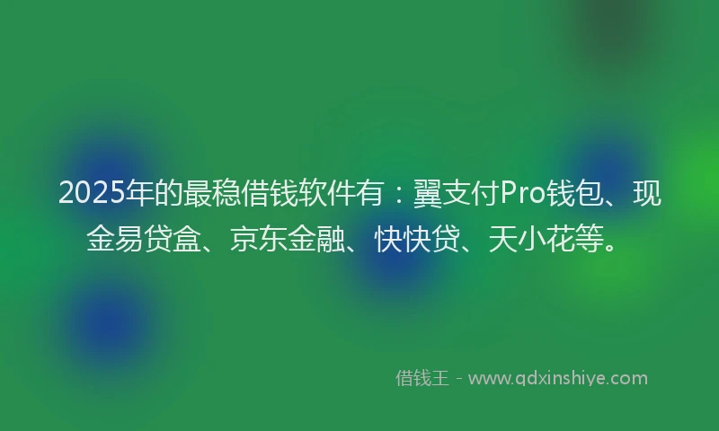 2025年的最稳借钱软件有:翼支付Pro钱包、现金易贷盒、京东金融、快快贷、天小花等。