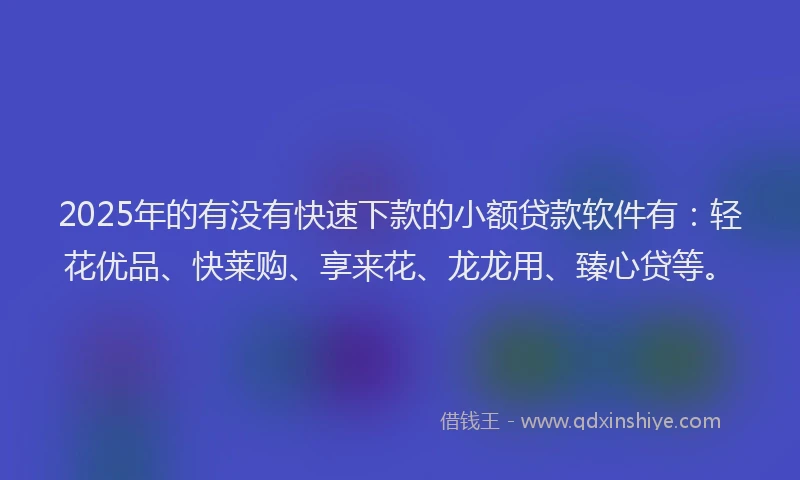 2025年的有没有快速下款的小额贷款软件有：轻花优品、快莱购、享来花、龙龙用、臻心贷等。