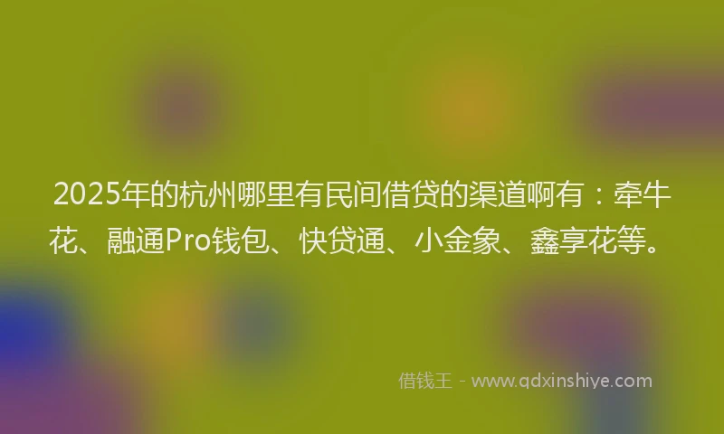 2025年的杭州哪里有民间借贷的渠道啊有:牵牛花、融通Pro钱包、快贷通、小金象、鑫享花等。