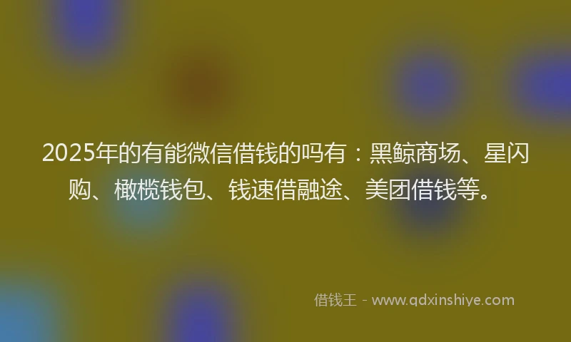 2025年的有能微信借钱的吗有：黑鲸商场、星闪购、橄榄钱包、钱速借融途、美团借钱等。