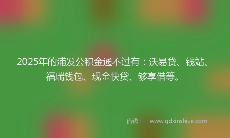 2025年的浦发公积金通不过有：沃易贷、钱站、福瑞钱包、现金快贷、够享借等。