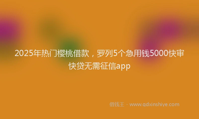 2025年热门樱桃借款，罗列5个急用钱5000快审快贷无需征信app