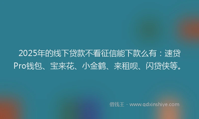 2025年的线下贷款不看征信能下款么有：速贷Pro钱包、宝来花、小金鹤、来租呗、闪贷侠等。