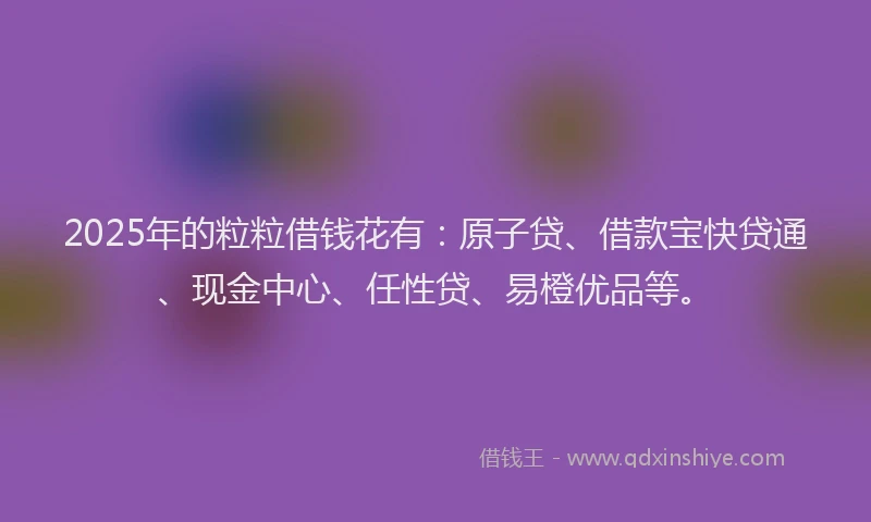2025年的粒粒借钱花有：原子贷、借款宝快贷通、现金中心、任性贷、易橙优品等。