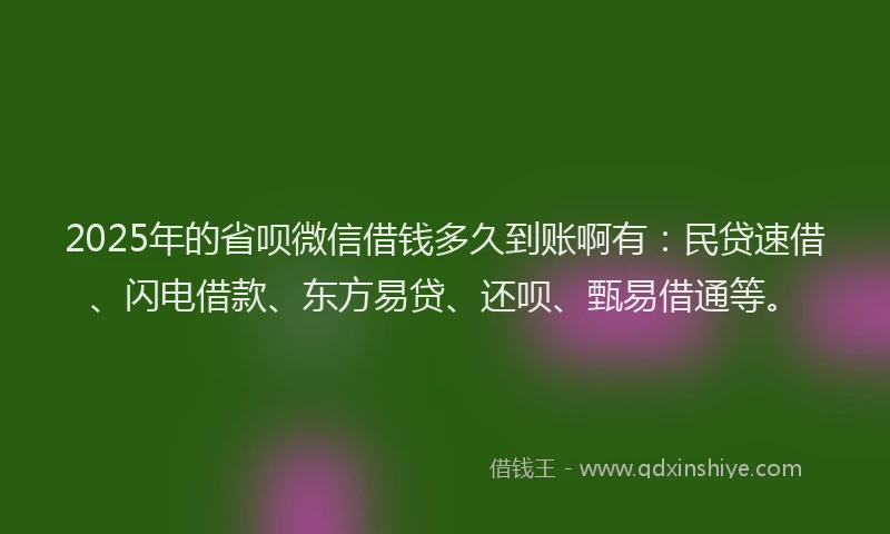 2025年的省呗微信借钱多久到账啊有：民贷速借、闪电借款、东方易贷、还呗、甄易借通等。
