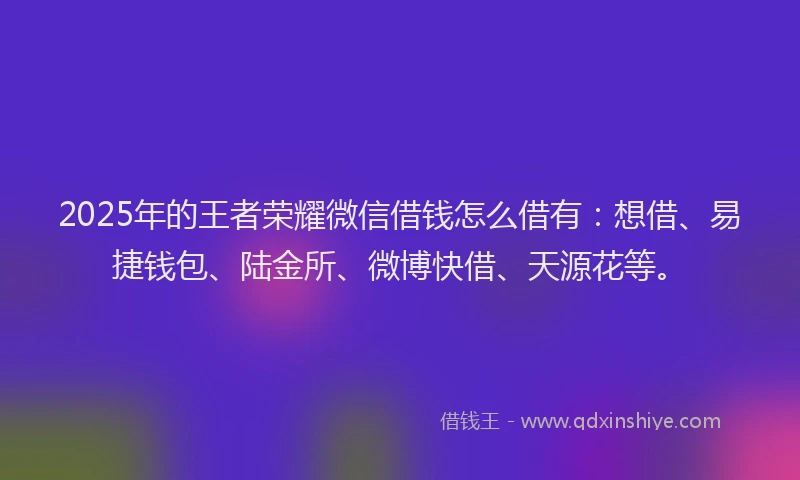 2025年的王者荣耀微信借钱怎么借有：想借、易捷钱包、陆金所、微博快借、天源花等。