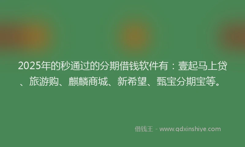 2025年的秒通过的分期借钱软件有：壹起马上贷、旅游购、麒麟商城、新希望、甄宝分期宝等。