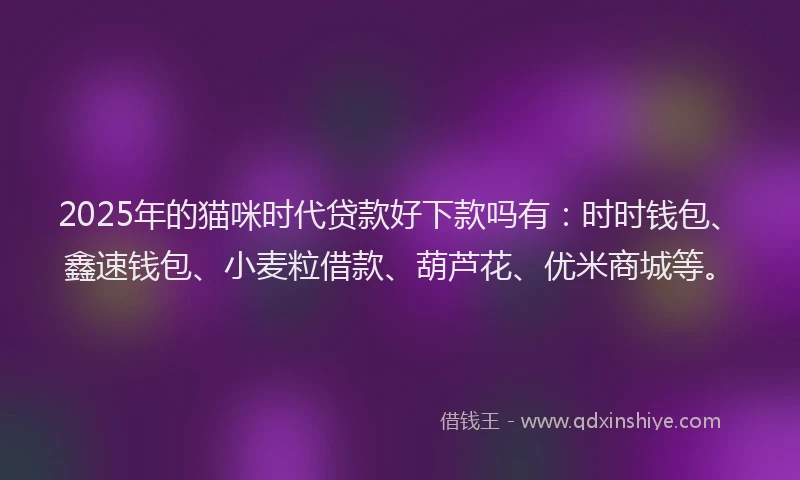 2025年的猫咪时代贷款好下款吗有：时时钱包、鑫速钱包、小麦粒借款、葫芦花、优米商城等。