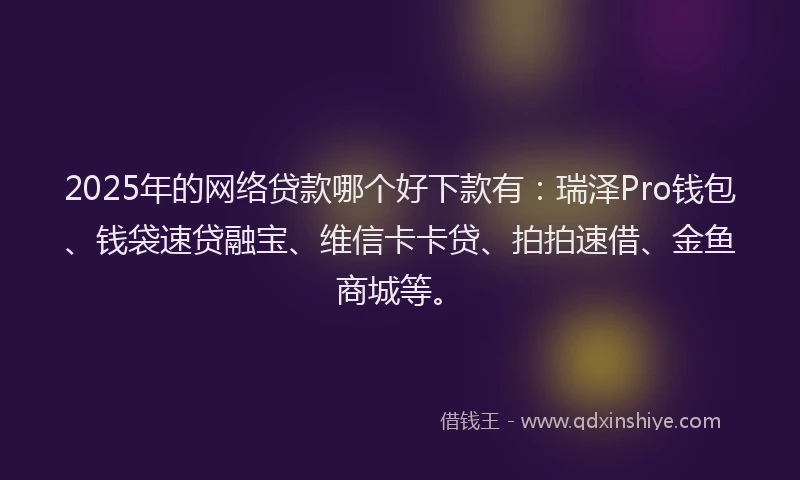 2025年的网络贷款哪个好下款有：瑞泽Pro钱包、钱袋速贷融宝、维信卡卡贷、拍拍速借、金鱼商城等。