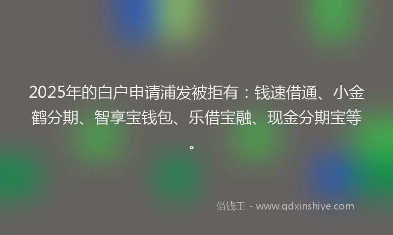 2025年的白户申请浦发被拒有：钱速借通、小金鹤分期、智享宝钱包、乐借宝融、现金分期宝等。