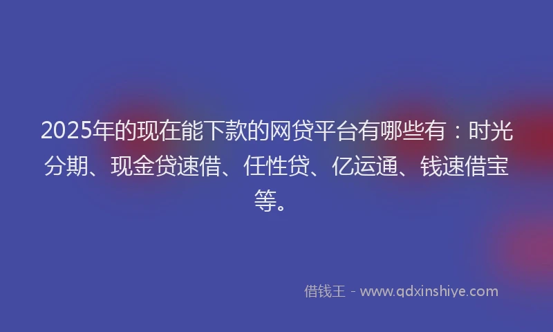 2025年的现在能下款的网贷平台有哪些有：时光分期、现金贷速借、任性贷、亿运通、钱速借宝等。