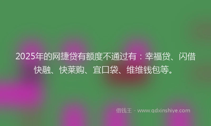 2025年的网捷贷有额度不通过有：幸福贷、闪借快融、快莱购、宜口袋、维维钱包等。