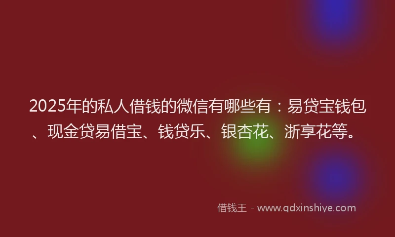 2025年的私人借钱的微信有哪些有：易贷宝钱包、现金贷易借宝、钱贷乐、银杏花、浙享花等。