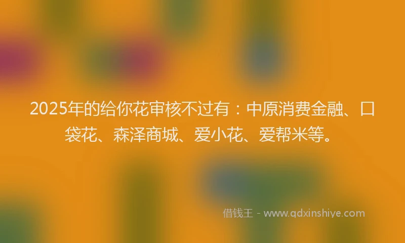 2025年的给你花审核不过有:中原消费金融、口袋花、森泽商城、爱小花、爱帮米等。