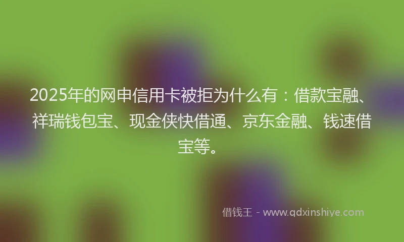 2025年的网申信用卡被拒为什么有:借款宝融、祥瑞钱包宝、现金侠快借通、京东金融、钱速借宝等。