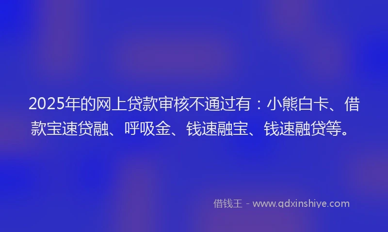 2025年的网上贷款审核不通过有:小熊白卡、借款宝速贷融、呼吸金、钱速融宝、钱速融贷等。
