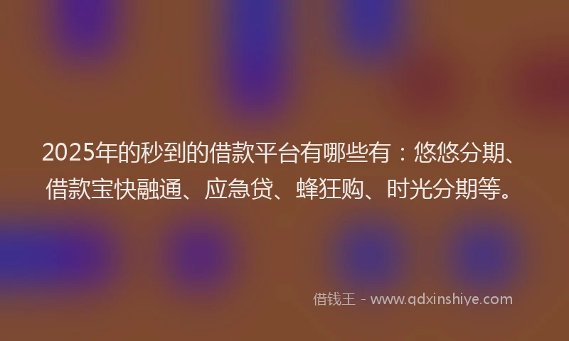 2025年的秒到的借款平台有哪些有:悠悠分期、借款宝快融通、应急贷、蜂狂购、时光分期等。