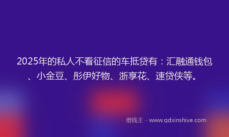 2025年的私人不看征信的车抵贷有：汇融通钱包、小金豆、彤伊好物、浙享花、速贷侠等。