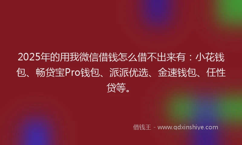 2025年的用我微信借钱怎么借不出来有：小花钱包、畅贷宝Pro钱包、派派优选、金速钱包、任性贷等。