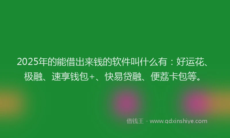 2025年的能借出来钱的软件叫什么有：好运花、极融、速享钱包+、快易贷融、便荔卡包等。