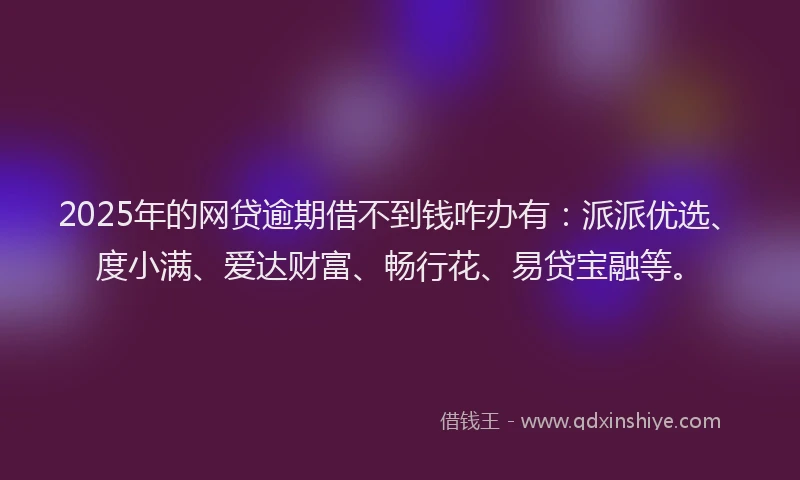 2025年的网贷逾期借不到钱咋办有：派派优选、度小满、爱达财富、畅行花、易贷宝融等。