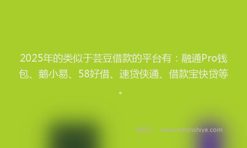 2025年的类似于芸豆借款的平台有：融通Pro钱包、鹅小易、58好借、速贷侠通、借款宝快贷等。