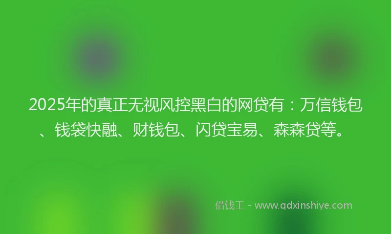 2025年的真正无视风控黑白的网贷有：万信钱包、钱袋快融、财钱包、闪贷宝易、森森贷等。