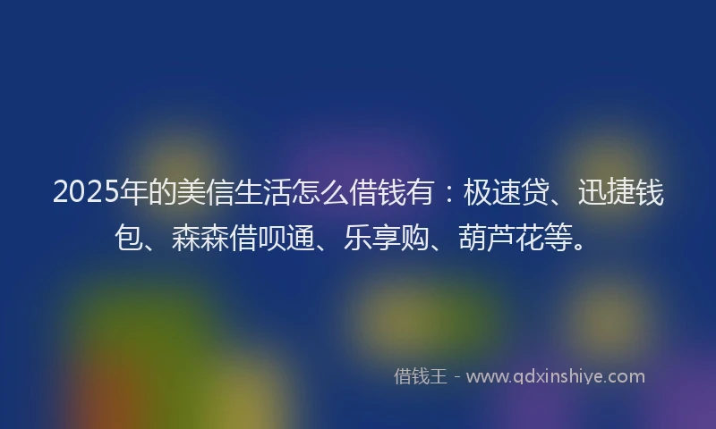 2025年的美信生活怎么借钱有:极速贷、迅捷钱包、森森借呗通、乐享购、葫芦花等。