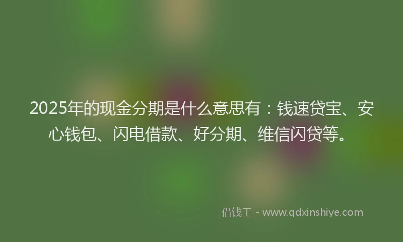 2025年的现金分期是什么意思有:钱速贷宝、安心钱包、闪电借款、好分期、维信闪贷等。