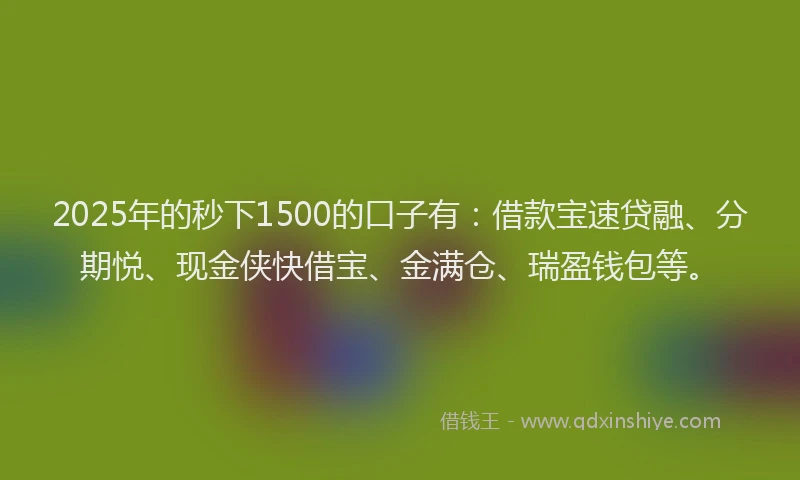 2025年的秒下1500的口子有:借款宝速贷融、分期悦、现金侠快借宝、金满仓、瑞盈钱包等。