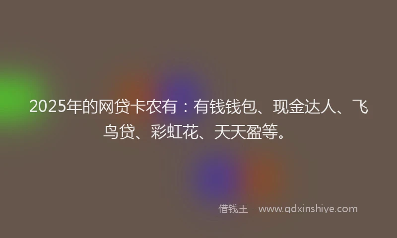 2025年的网贷卡农有：有钱钱包、现金达人、飞鸟贷、彩虹花、天天盈等。