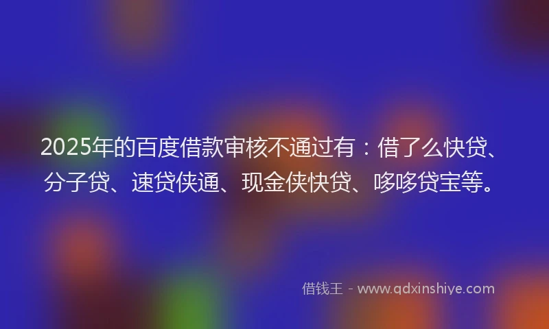 2025年的百度借款审核不通过有：借了么快贷、分子贷、速贷侠通、现金侠快贷、哆哆贷宝等。