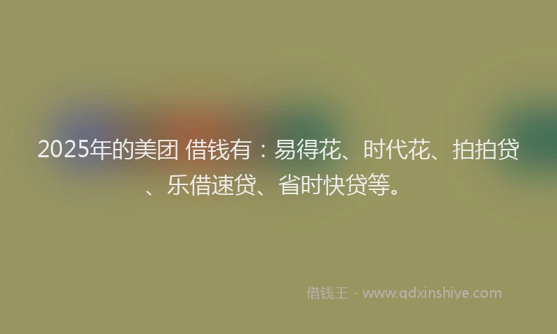 2025年的美团 借钱有：易得花、时代花、拍拍贷、乐借速贷、省时快贷等。