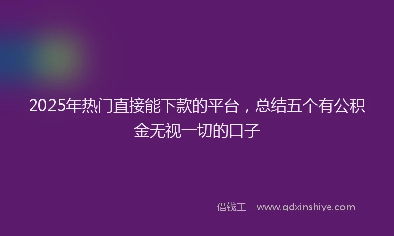 2025年热门直接能下款的平台，总结五个有公积金无视一切的口子