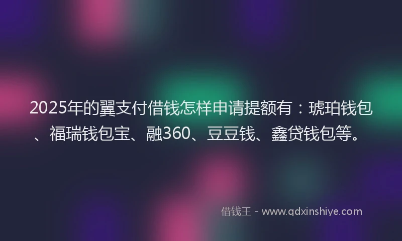 2025年的翼支付借钱怎样申请提额有:琥珀钱包、福瑞钱包宝、融360、豆豆钱、鑫贷钱包等。