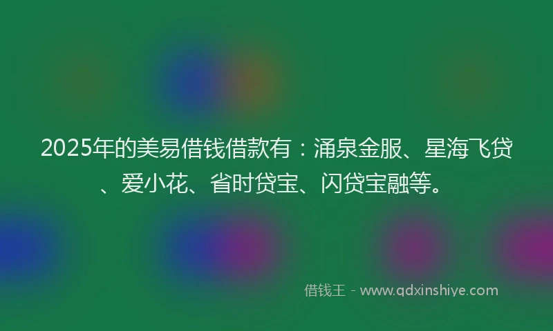 2025年的美易借钱借款有：涌泉金服、星海飞贷、爱小花、省时贷宝、闪贷宝融等。