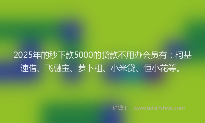 2025年的秒下款5000的贷款不用办会员有:柯基速借、飞融宝、萝卜租、小米贷、恒小花等。